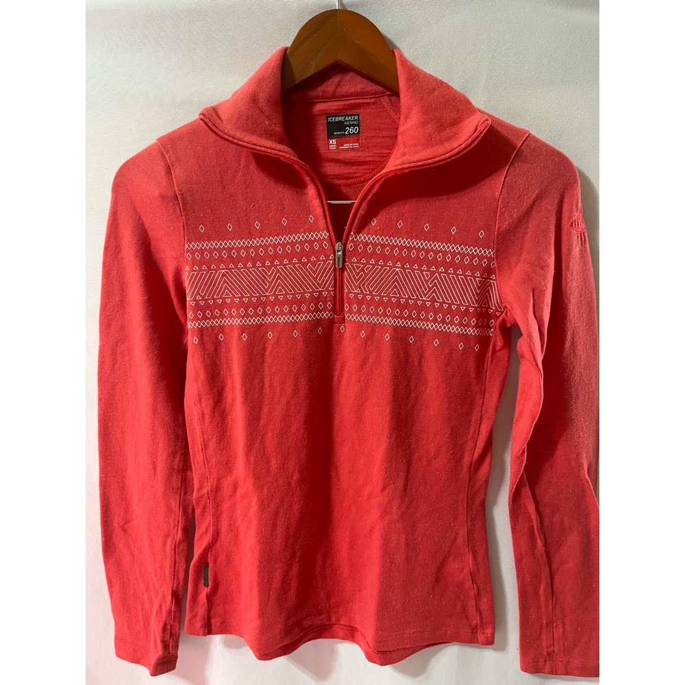 Icebreaker Bodyfit 260 Merino Wool 1/4 Zip Base Layer Top Women's XS Red